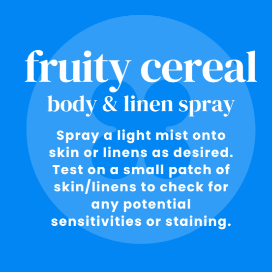 brightly colored label for fruity cereal travel spray