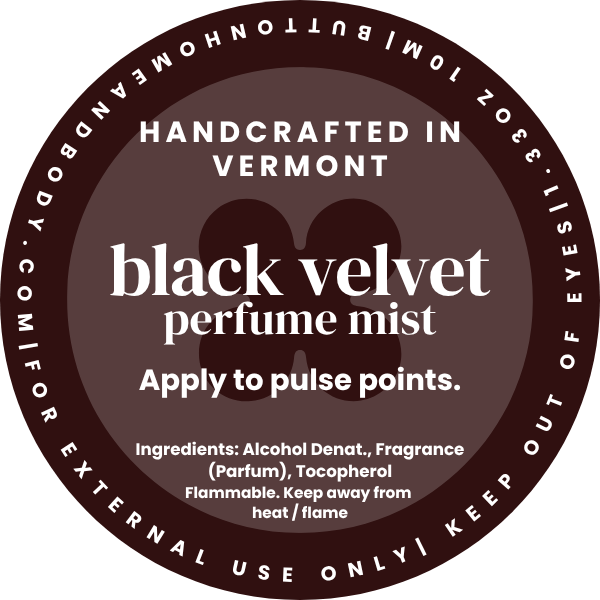Black Velvet Perfume Mist label design, Button Home & Body