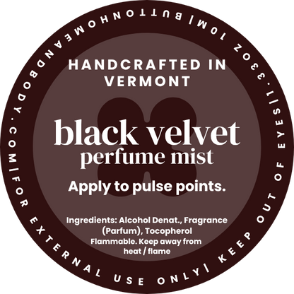 Black Velvet Perfume Mist label design, Button Home & Body