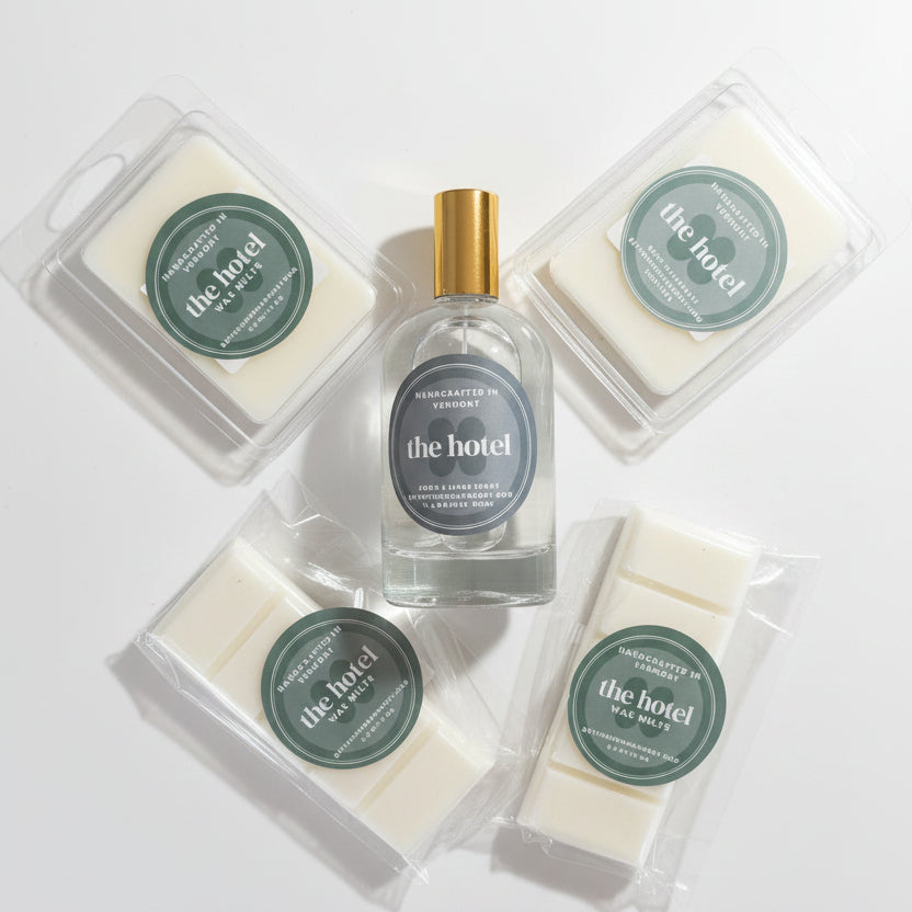 The Hotel Collection fragrance for the home room spray in glass bottle and wax melts.