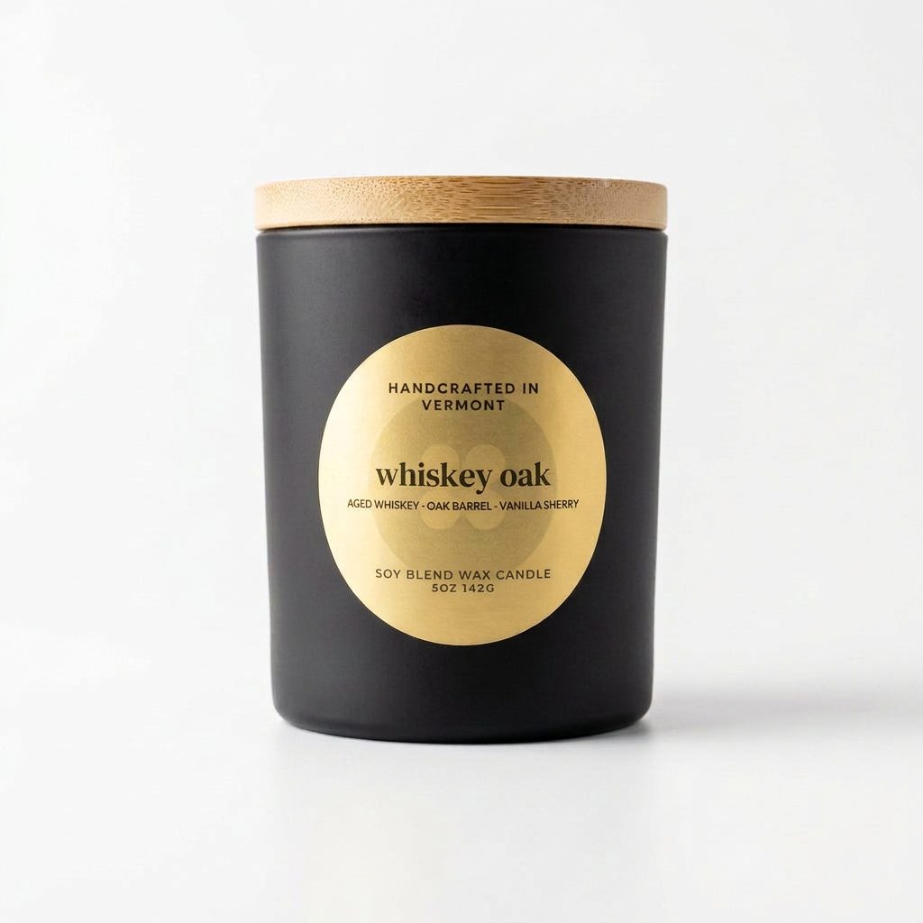 Whiskey Oak photo with corrected soy-blend wording and no horizontal seam